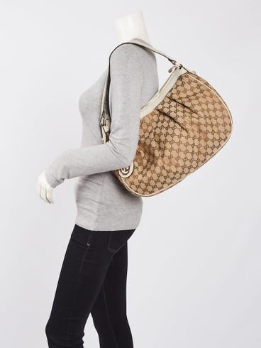 Gucci Sukey Shoulder Bag in GG Canvas with White Leather Trim