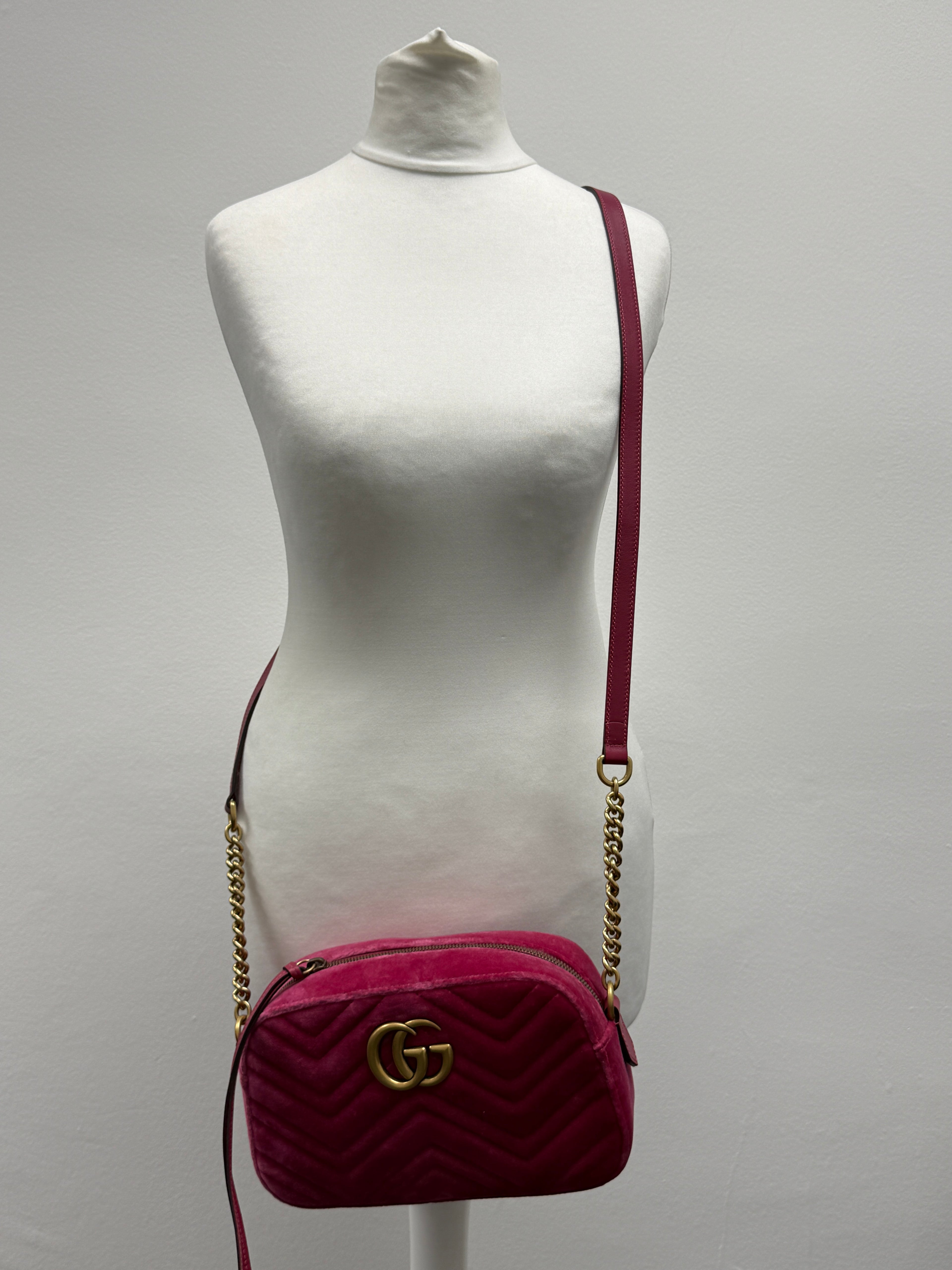 Gucci Velvet Matelass Small GG Marmont Camera Bag