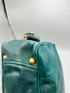 Prada Vitello Shine Teal Green Leather Satchel Bag