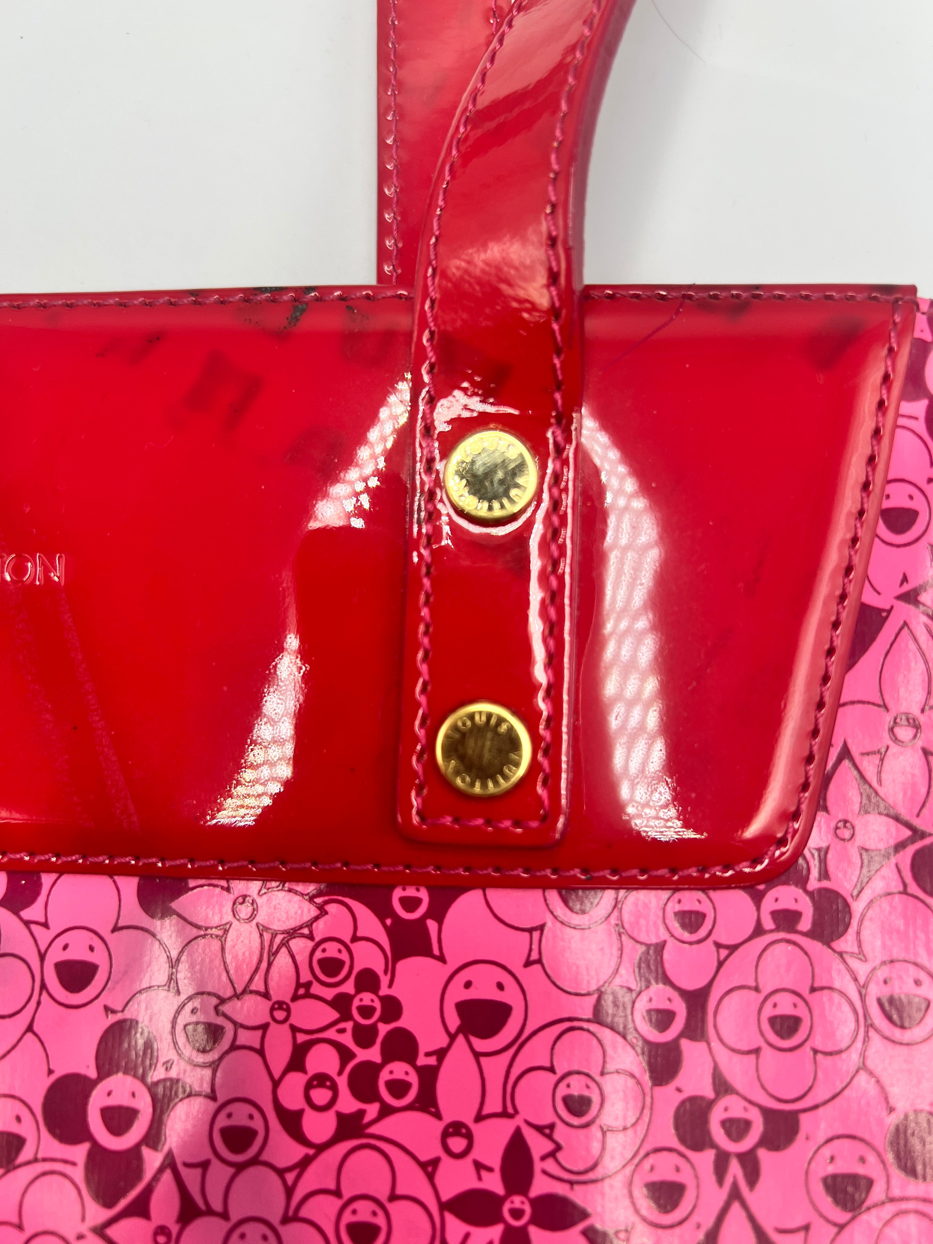 Louis Vuitton x Takashi Murakami Limited Edition Pink Shiny Leather Cosmic Blossom Tote GM