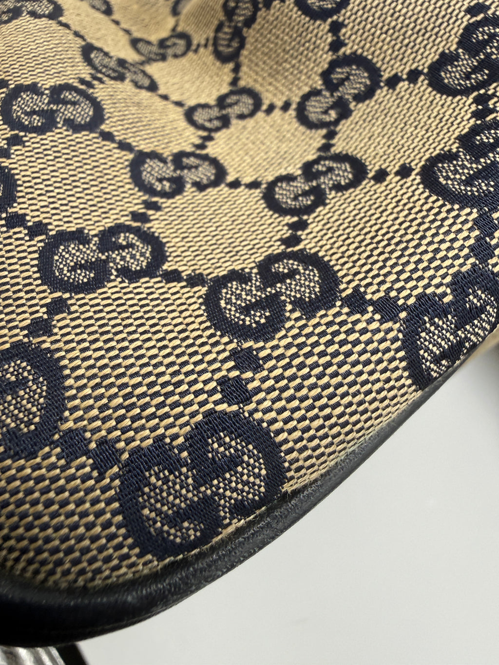 Gucci Vintage Web Boston Bag – Navy GG Canvas – Authentic Pre-owned Sherry Line Satchel