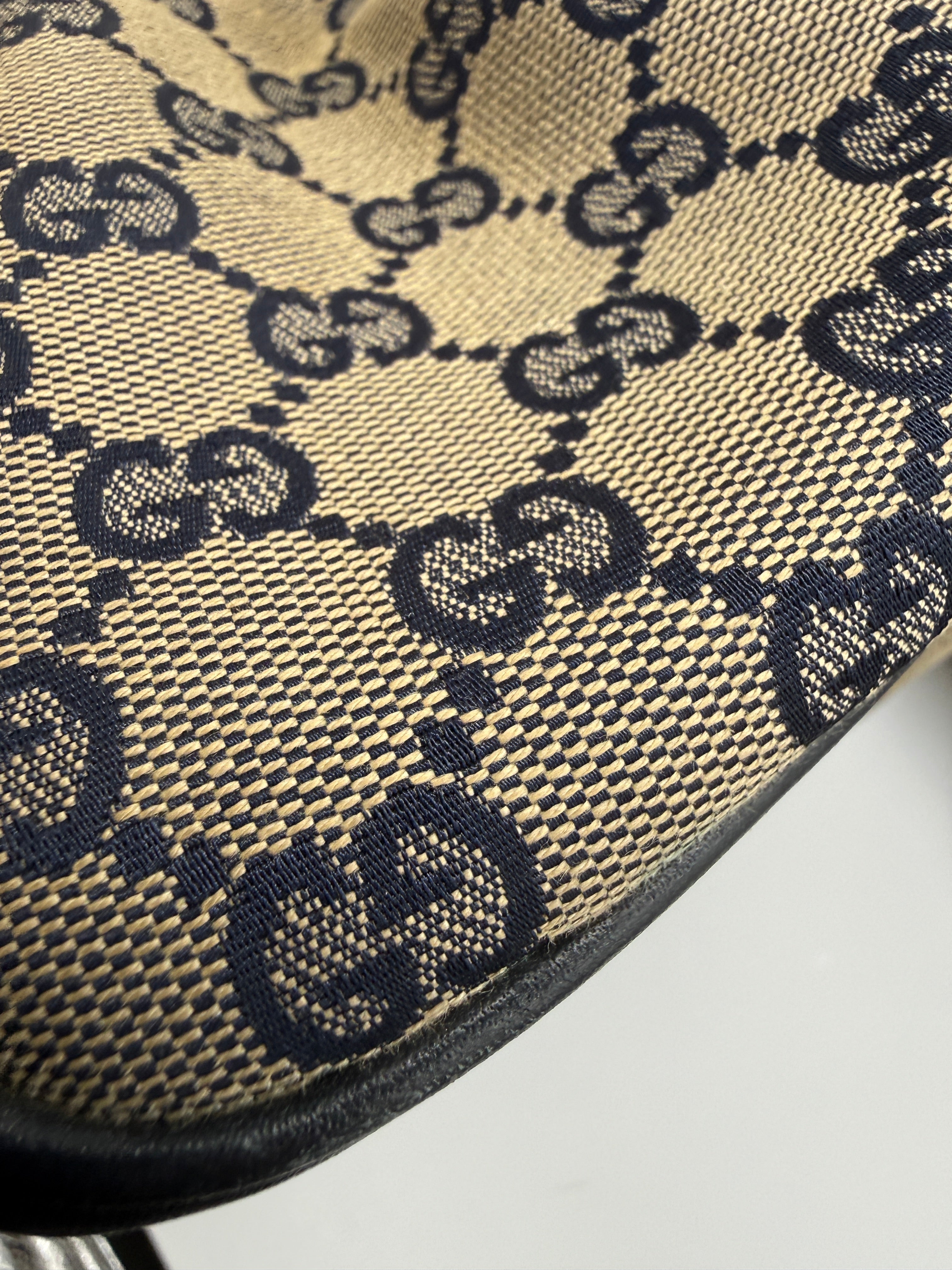 Gucci Vintage Web Boston Bag – Navy GG Canvas – Authentic Pre-owned Sherry Line Satchel