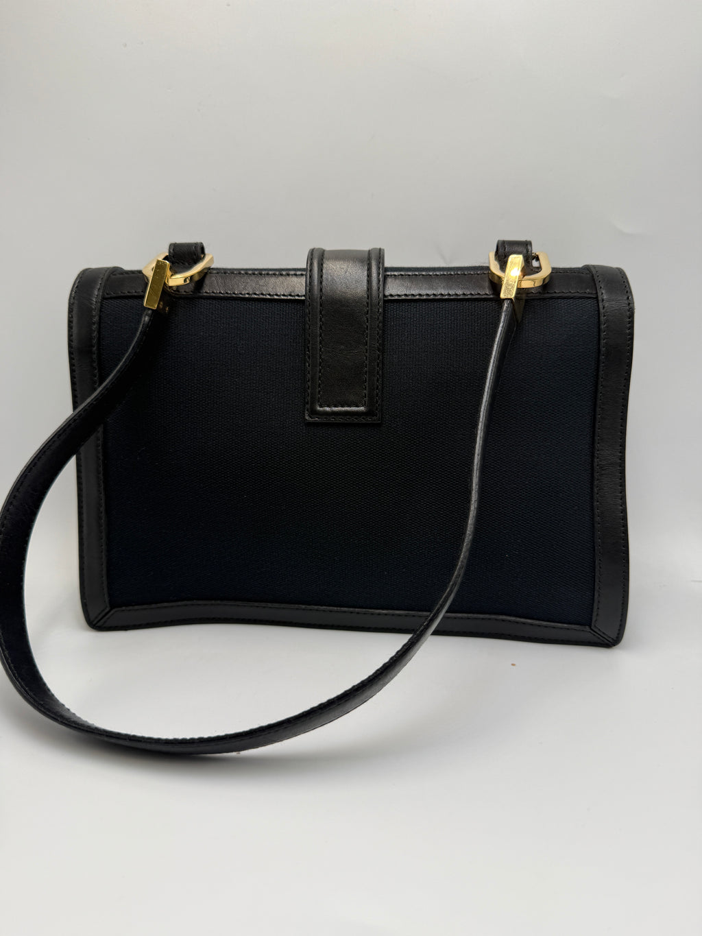 Gucci Vintage Square G Flap Shoulder Bag in Black Canvas and Leather
