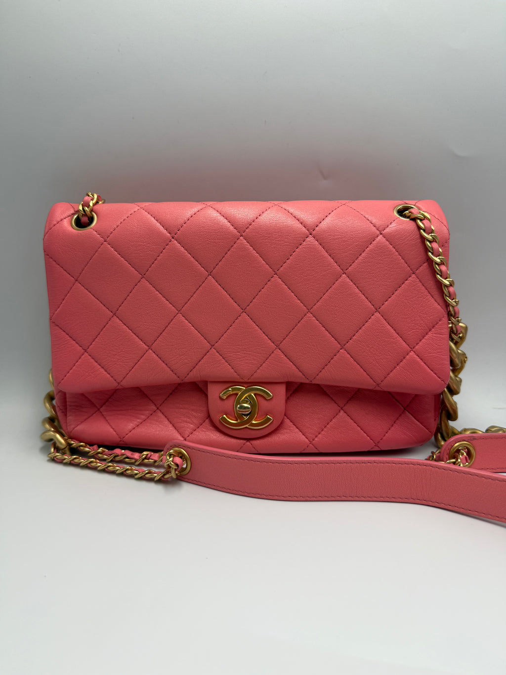 Chanel Small Flap Bag in Coral Pink Lambskin Leather