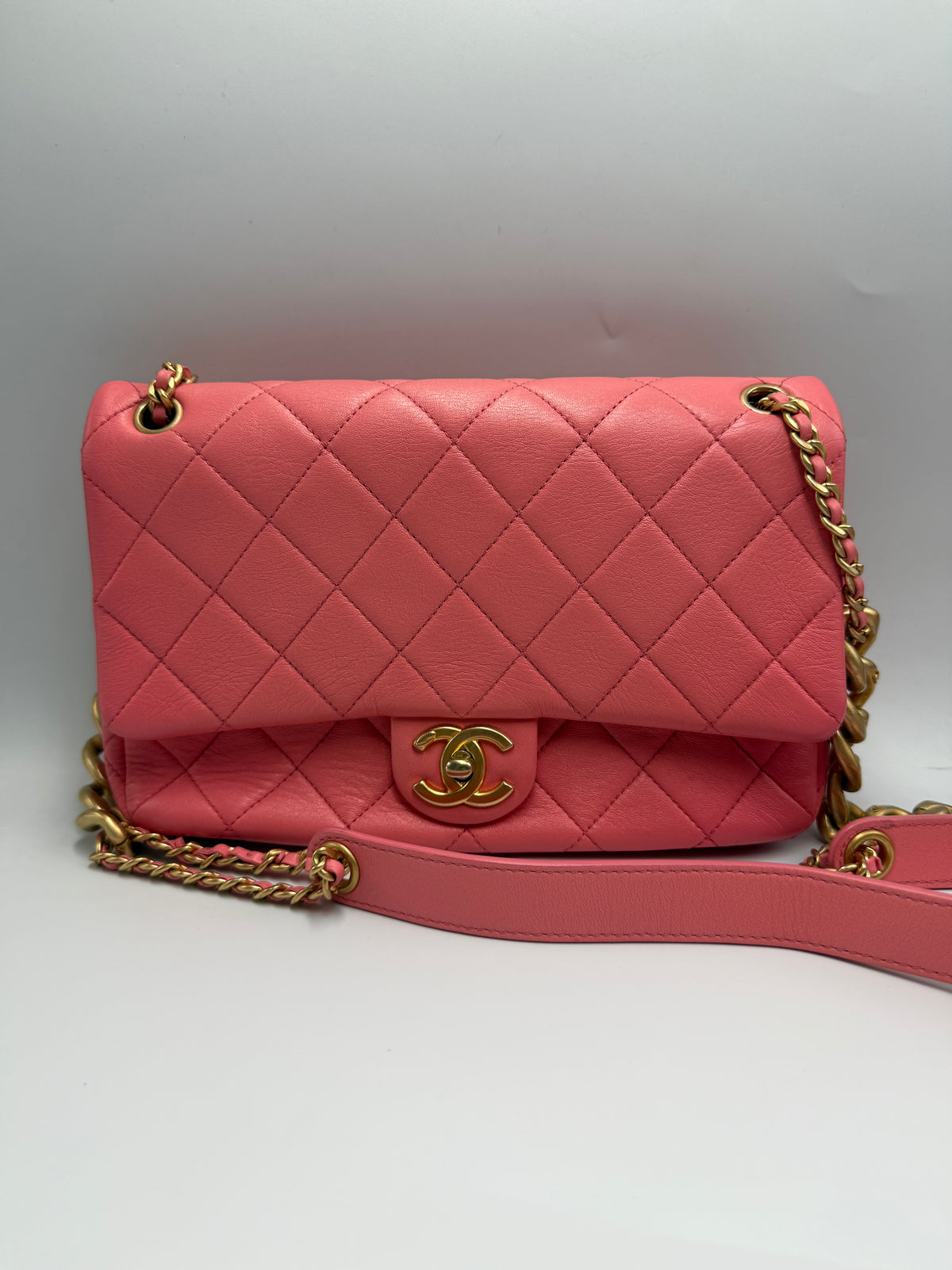 Chanel Small Flap Bag in Coral Pink Lambskin Leather