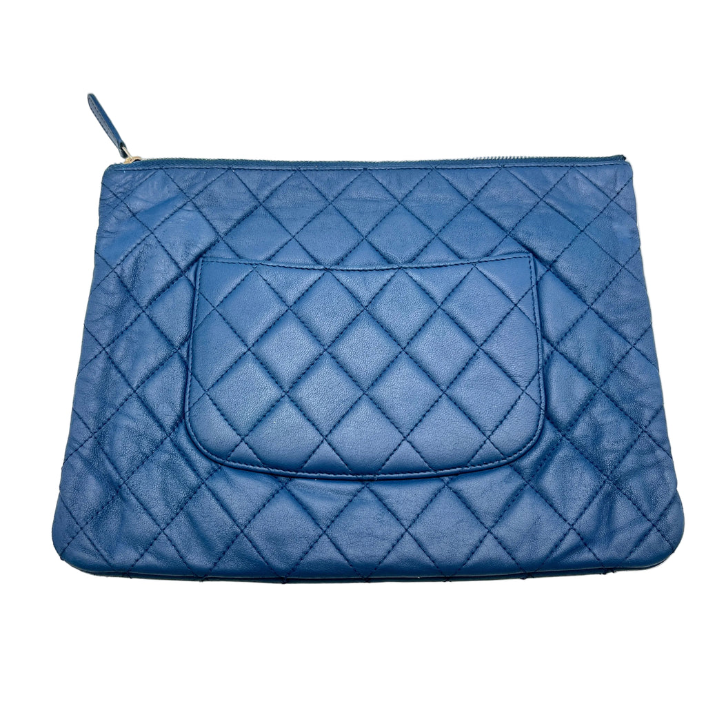Chanel Navy Blue Quilted Lambskin CC Zip Pouch Clutch Bag