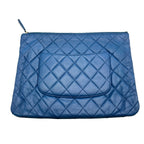 Chanel Navy Blue Quilted Lambskin CC Zip Pouch Clutch Bag