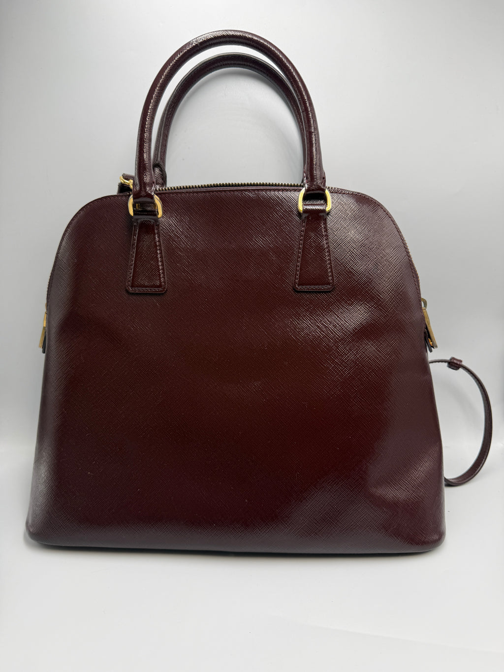 Prada Saffiano Lux Medium Promenade Dome Satchel (Granato / Burgundy)