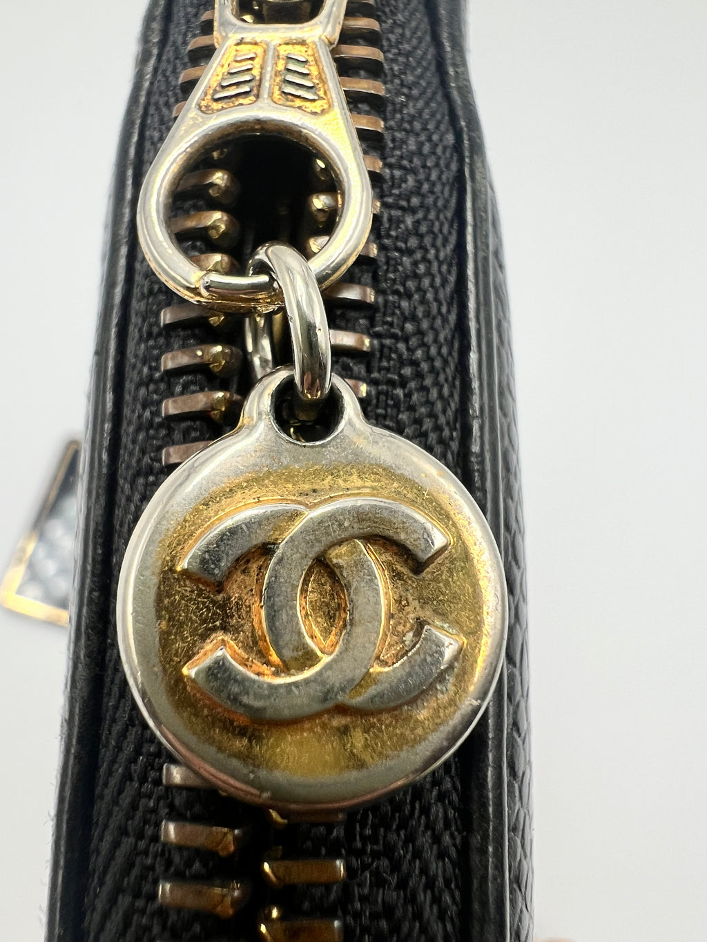 Chanel CC Filigree Zip Around Wallet Black Caviar Leather