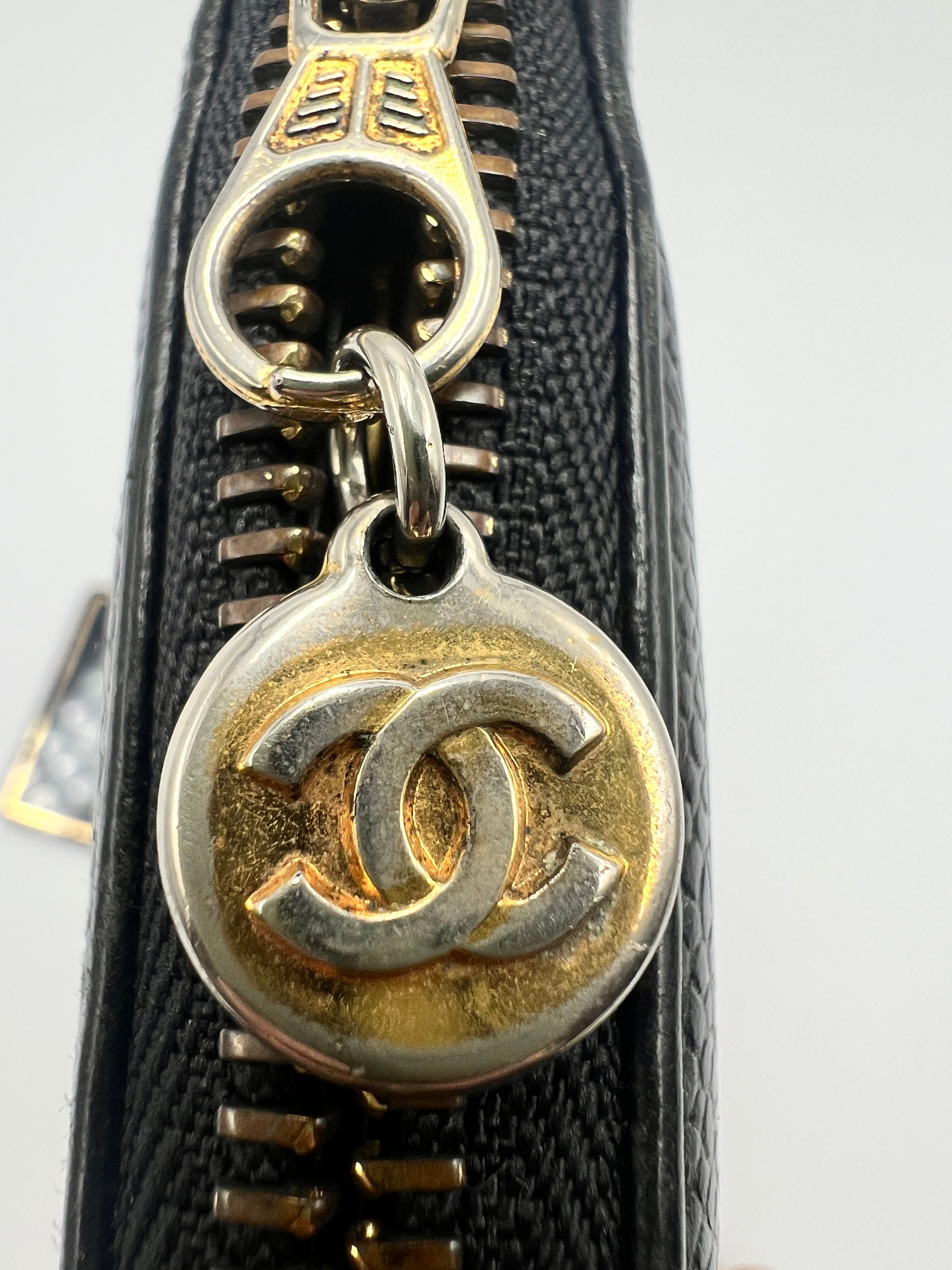 Chanel CC Filigree Zip Around Wallet Black Caviar Leather