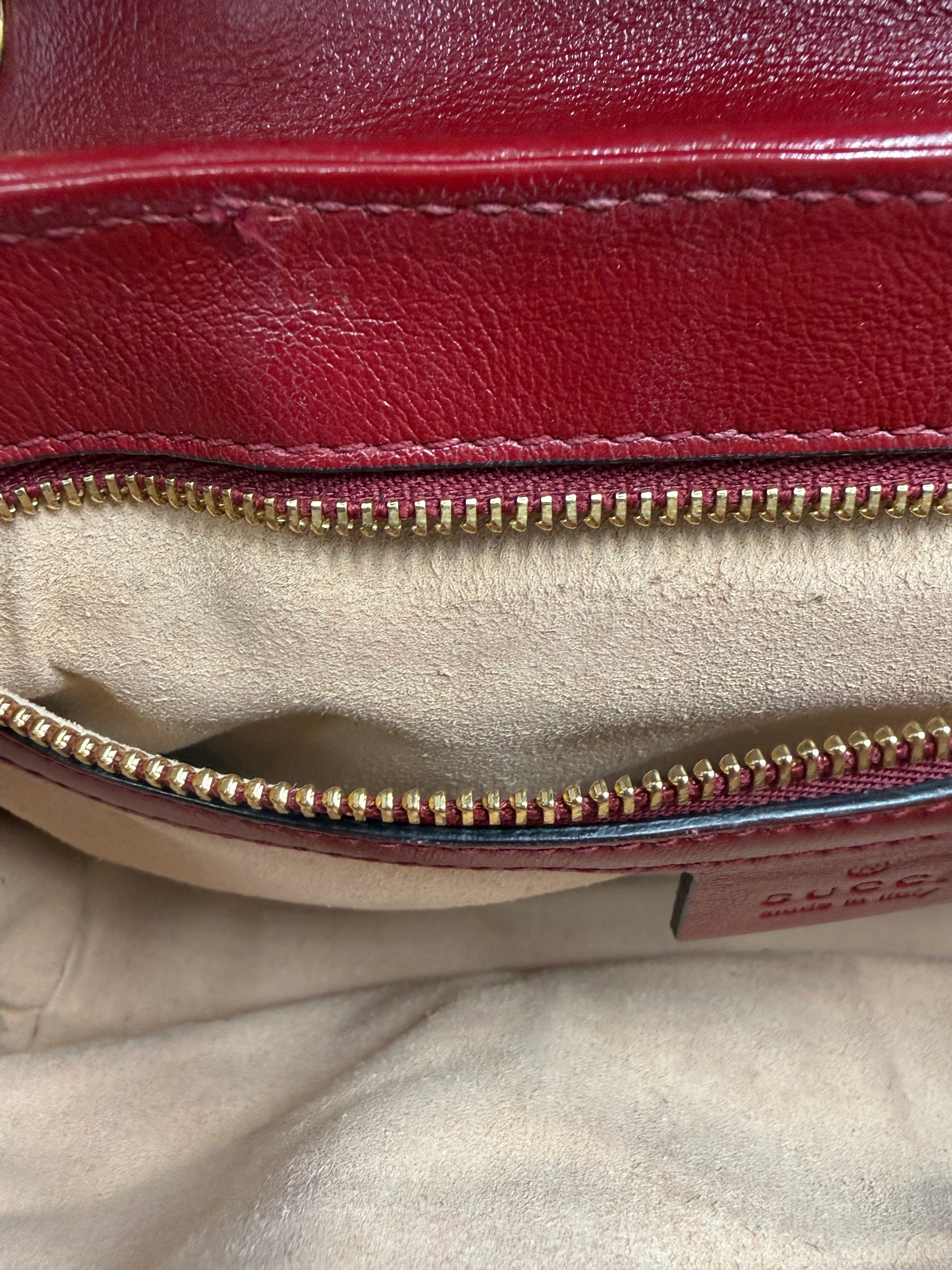 Gucci GG Marmont Small Shoulder Bag in Original GG Canvas with Red Leather Trim