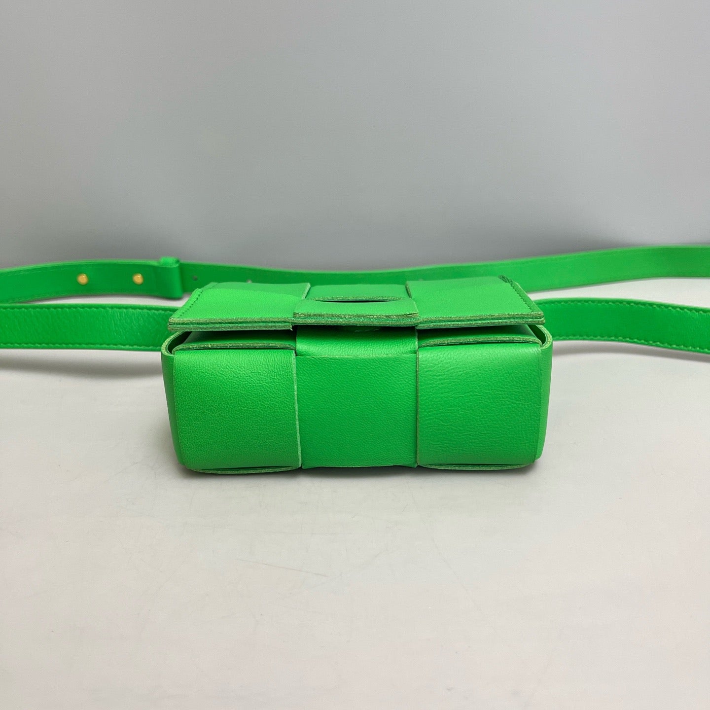 Bottega Veneta Candy Cassette Belt Bag in Parakeet Green Intreccio Leather