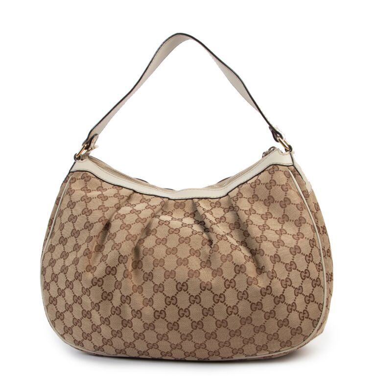 Gucci Sukey Shoulder Bag in GG Canvas with White Leather Trim