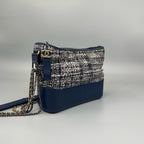 Chanel Small Gabrielle Hobo Bag in Navy Quilted Tweed and Blue Calfskin
