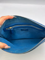 Chanel Navy Blue Quilted Lambskin CC Zip Pouch Clutch Bag