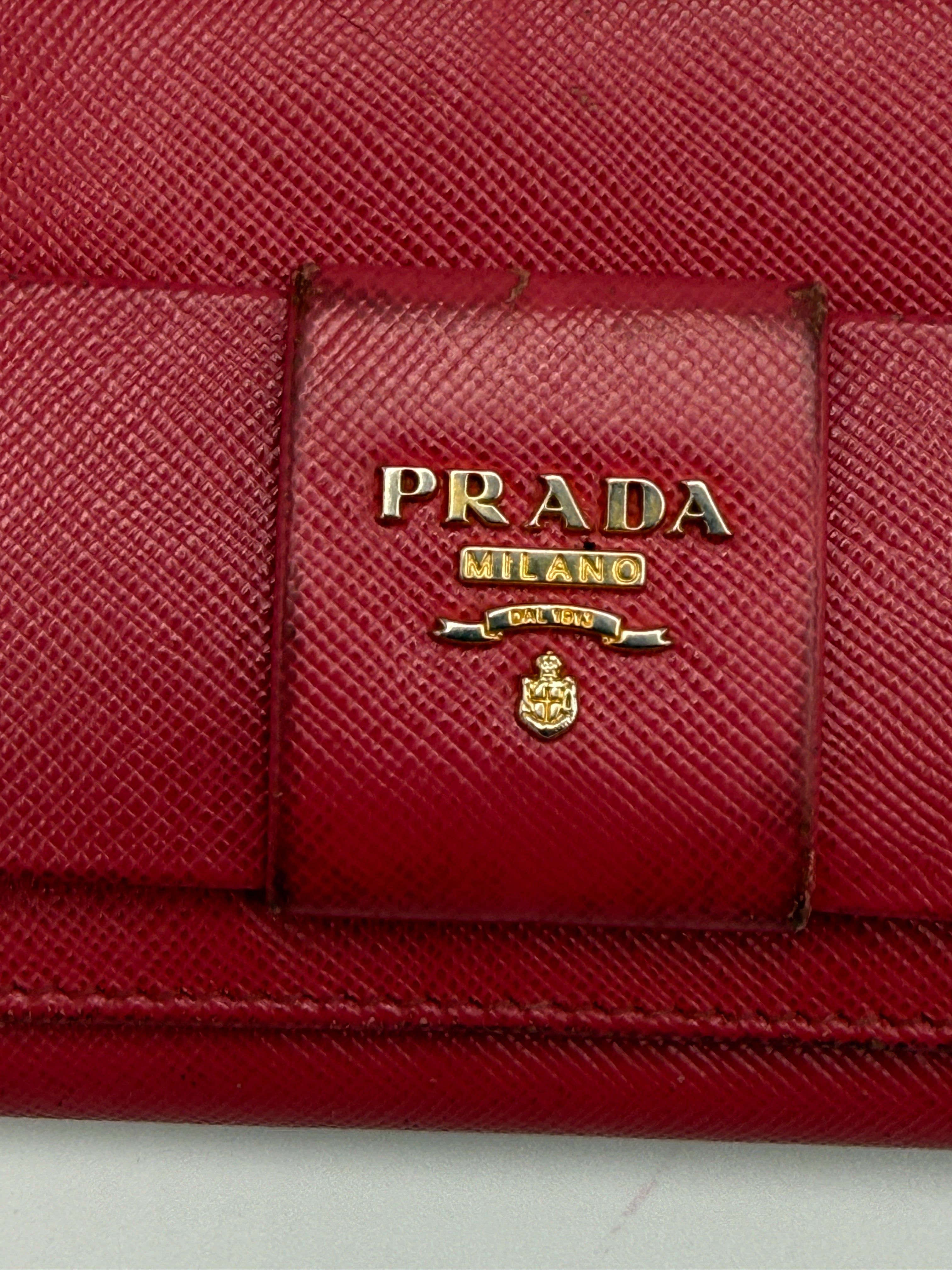 Prada Vitello Move Continental Flap Wallet in Rosso Red