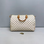 Louis Vuitton Damier Azur Speedy 30 Handbag with Gold-Tone Lock and Keys