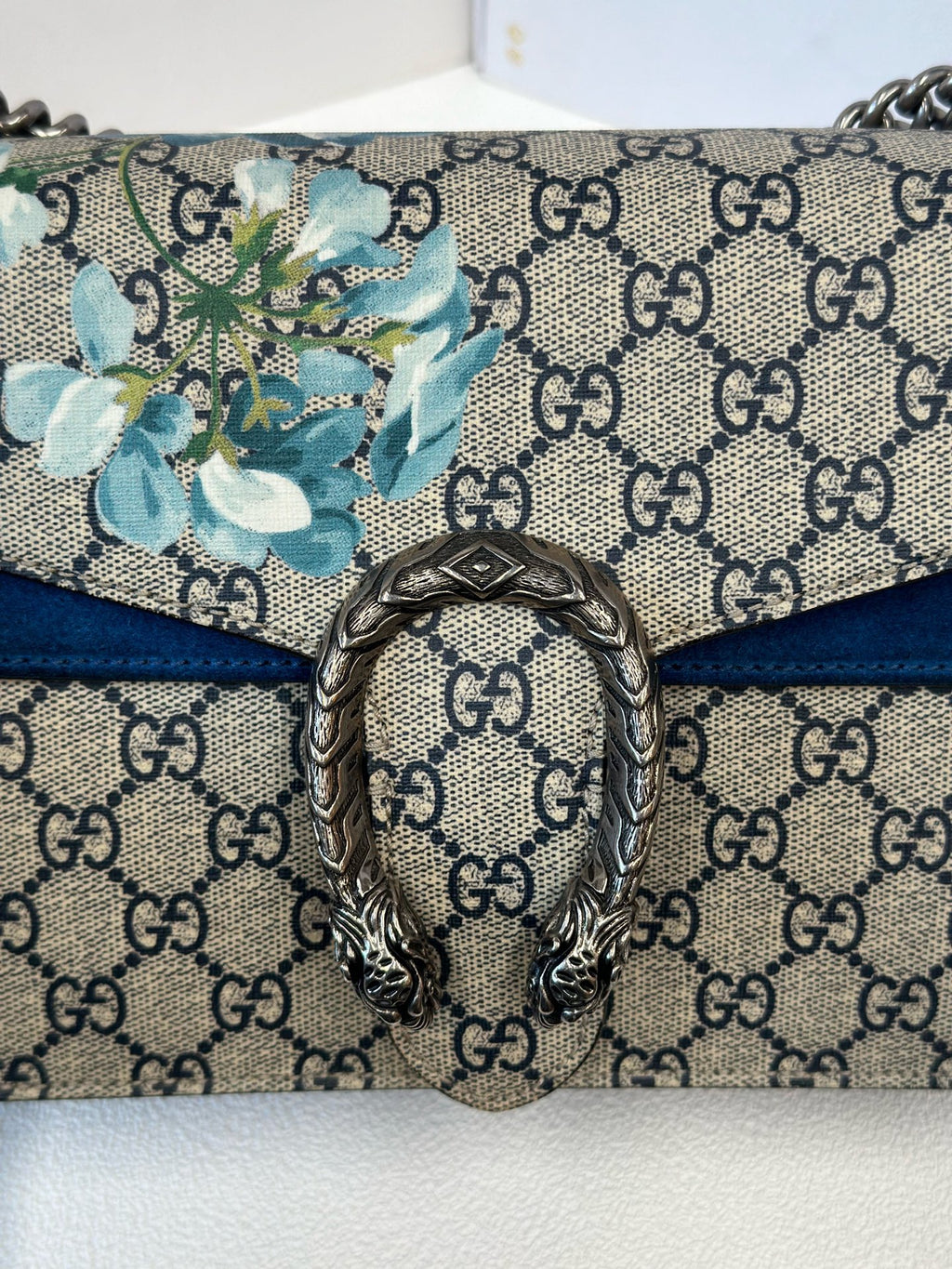 Gucci Dionysus GG Supreme Blooms Medium Shoulder Bag Blue