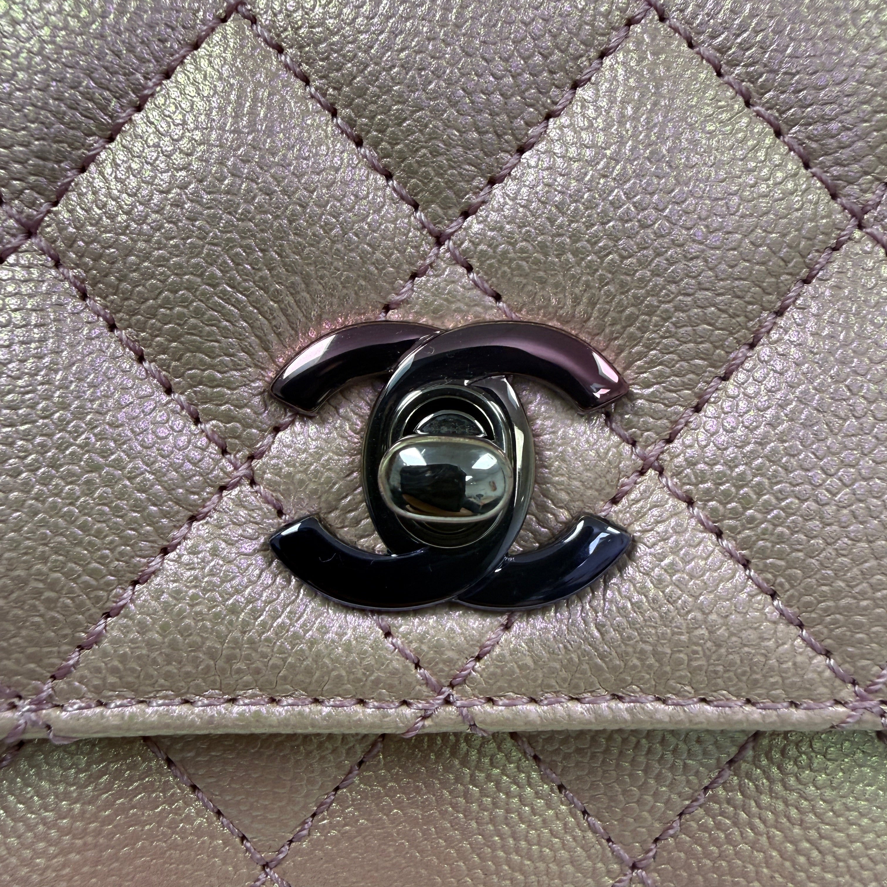 Chanel Coco Handle Mini in Iridescent Metallic Pink Caviar Leather