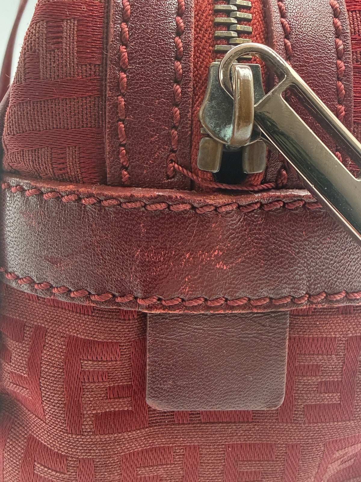 Fendi Vintage Zucca Jacquard Canvas Cylindrical Shoulder Bag in Burgundy Red