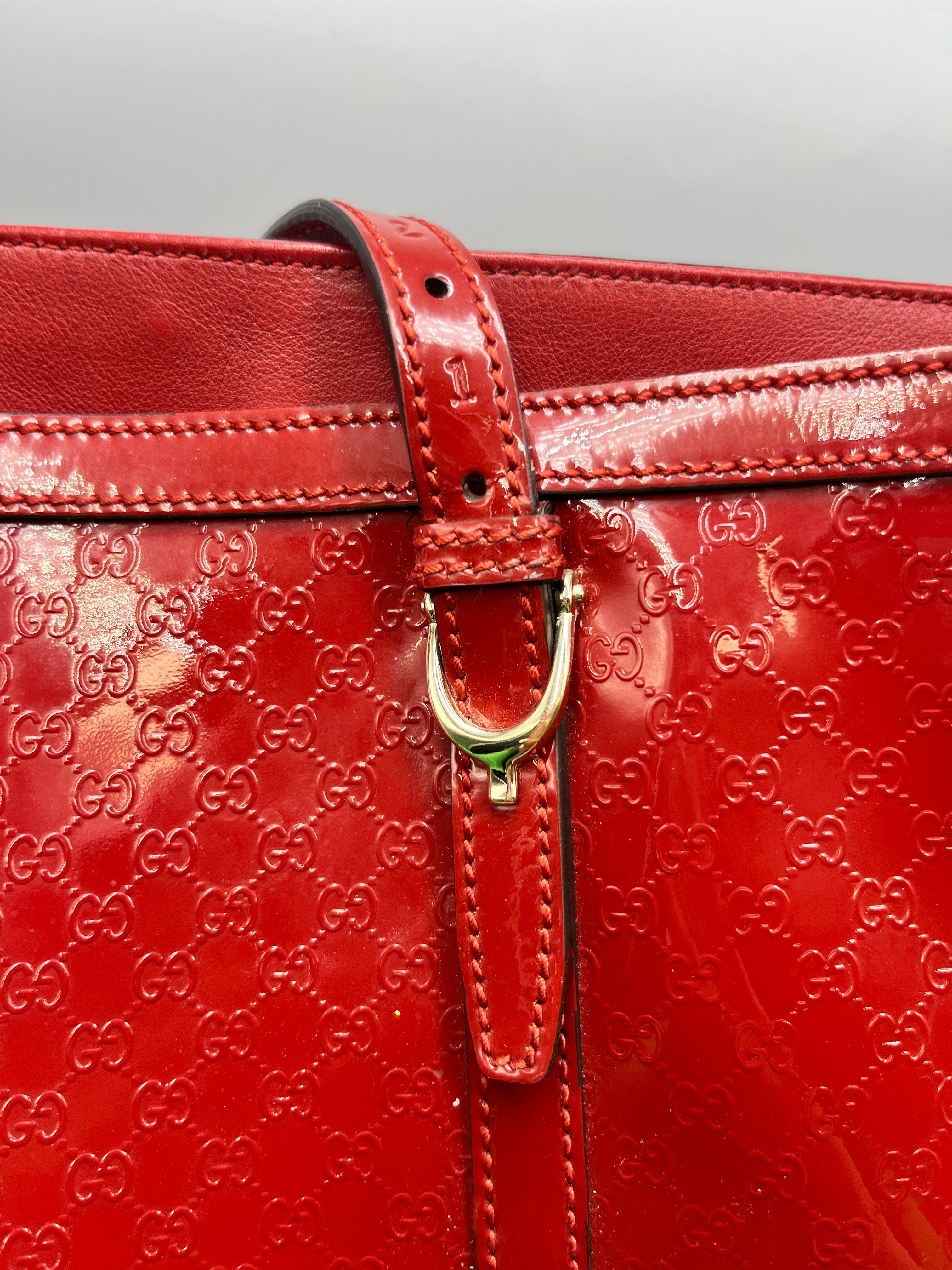 Gucci Red Guccissima Patent Leather Tote Bag