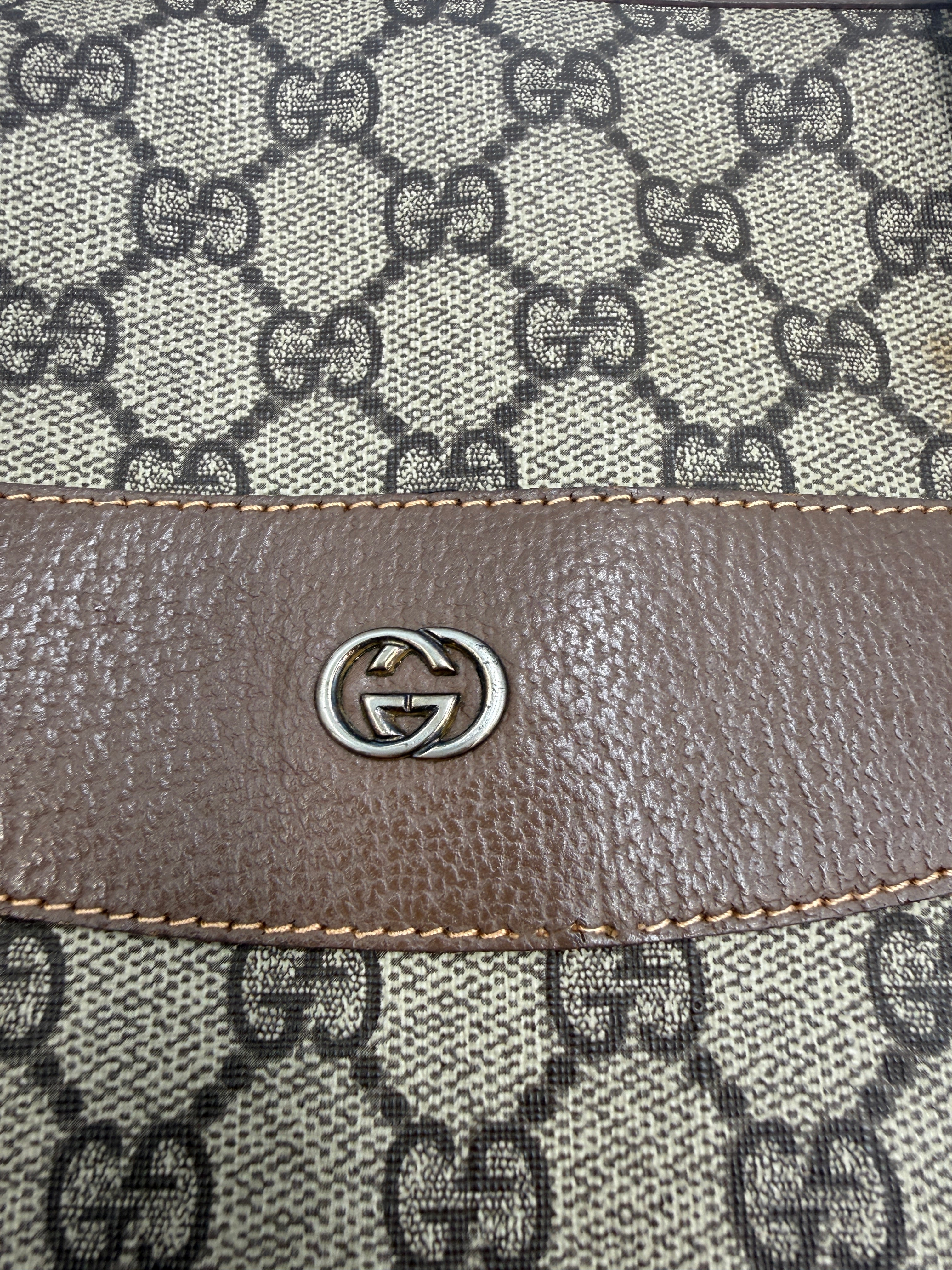 Gucci Vintage GG Supreme Canvas Tote Bag in Beige/Ebony with Brown Leather Trim