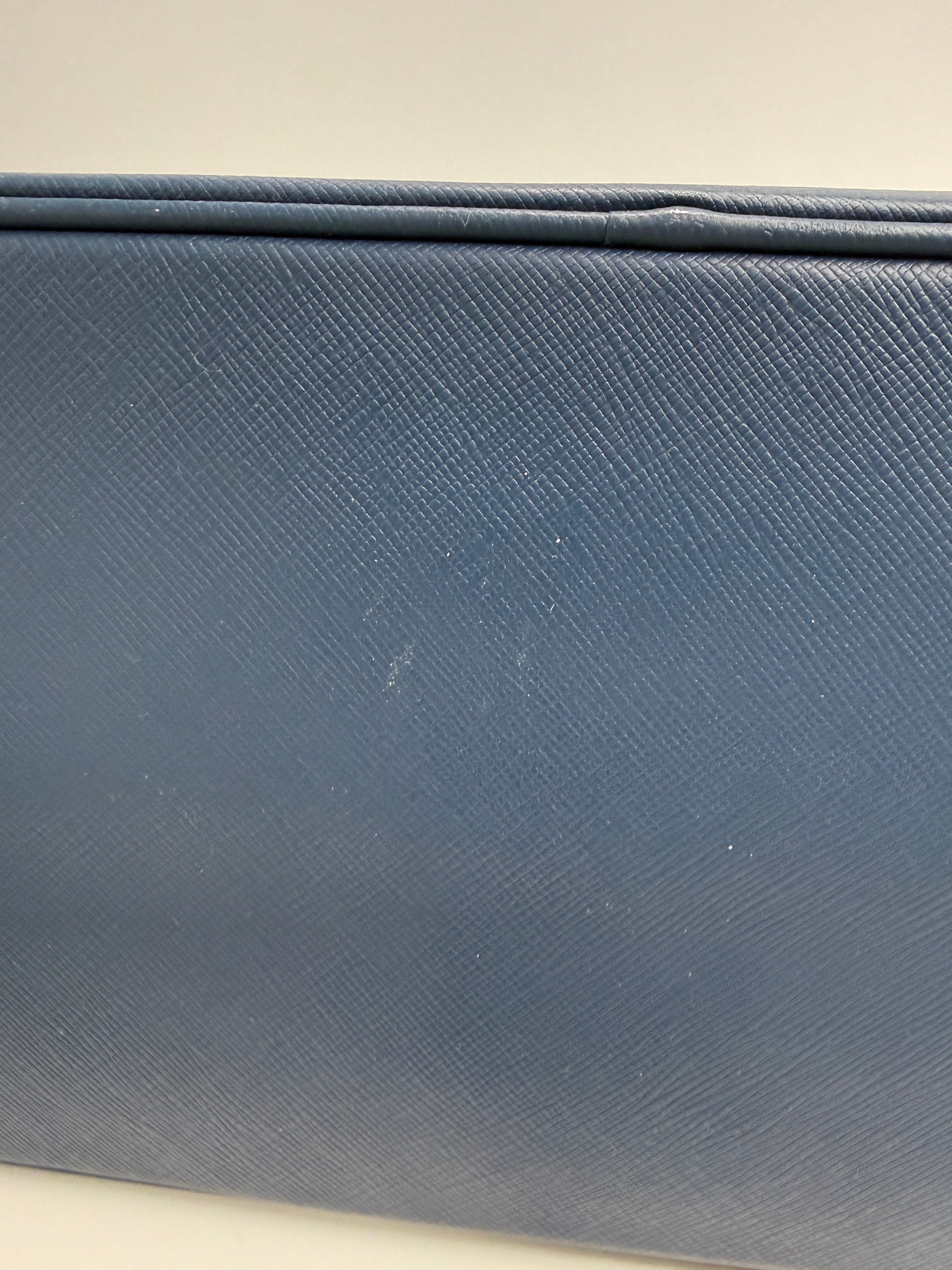 Prada Saffiano Lux Medium Promenade Dome Satchel (Baltico / Dark Navy)