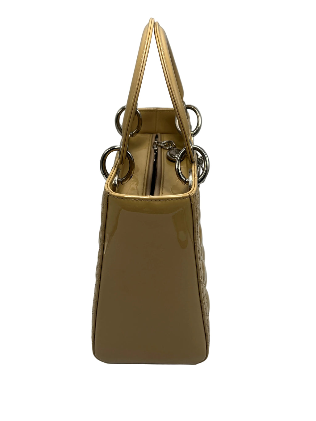 Christian Dior Medium Lady Dior Bag in Powder Beige Cannage Patent Leather
