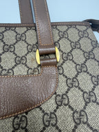 Gucci Vintage GG Supreme Canvas Tote Bag in Beige/Ebony with Brown Leather Trim