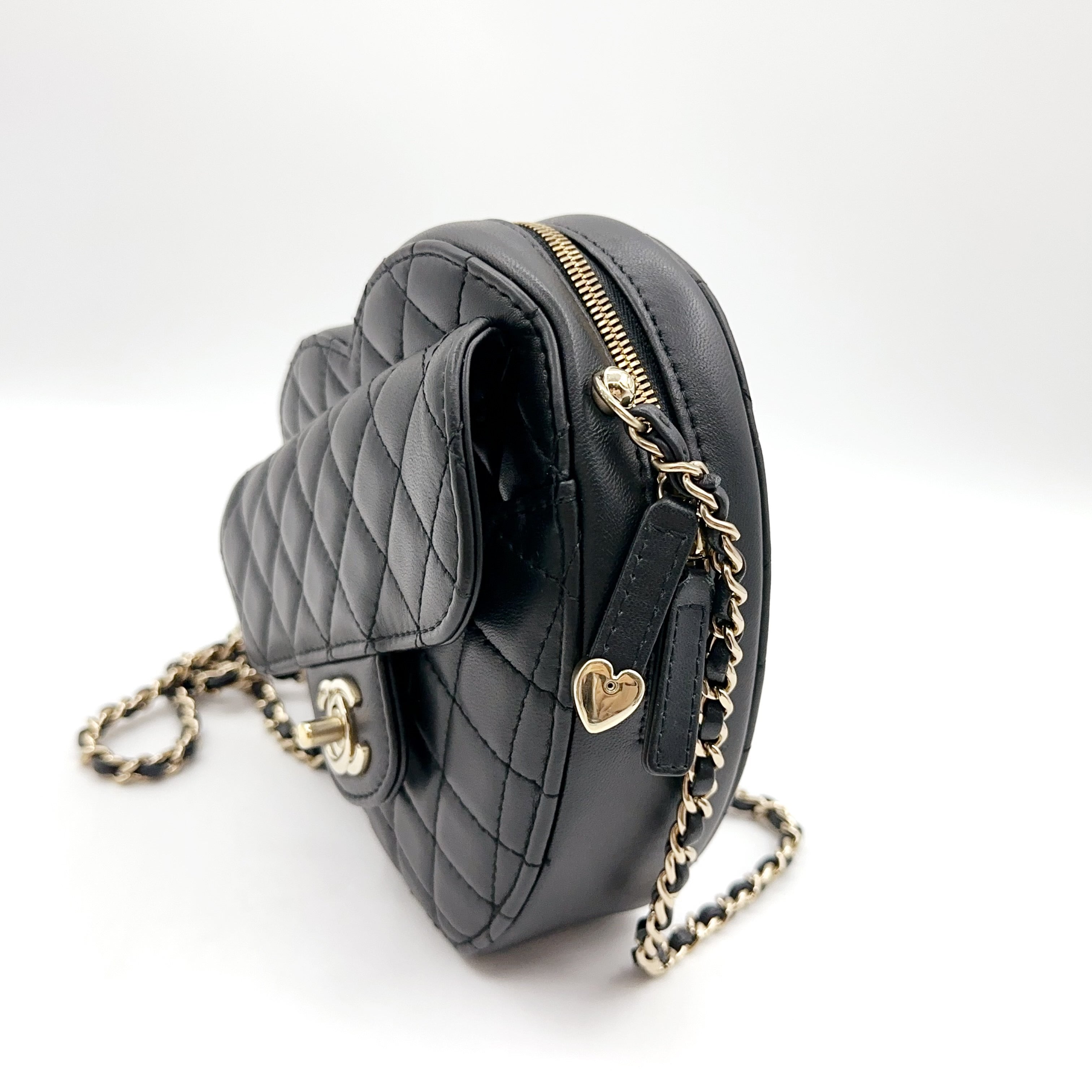 Chanel CC In Love Heart Belt Bag in Black Quilted Lambskin with Gold-Tone Hardware