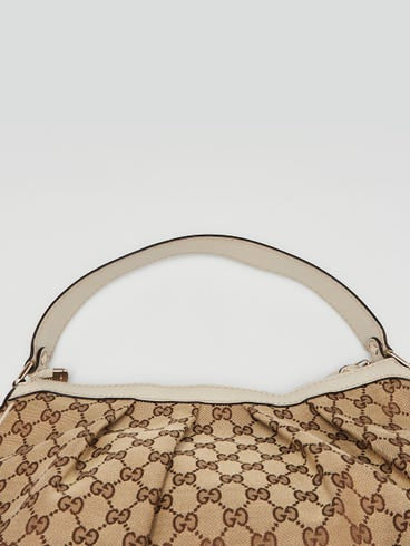 Gucci Sukey Shoulder Bag in GG Canvas with White Leather Trim