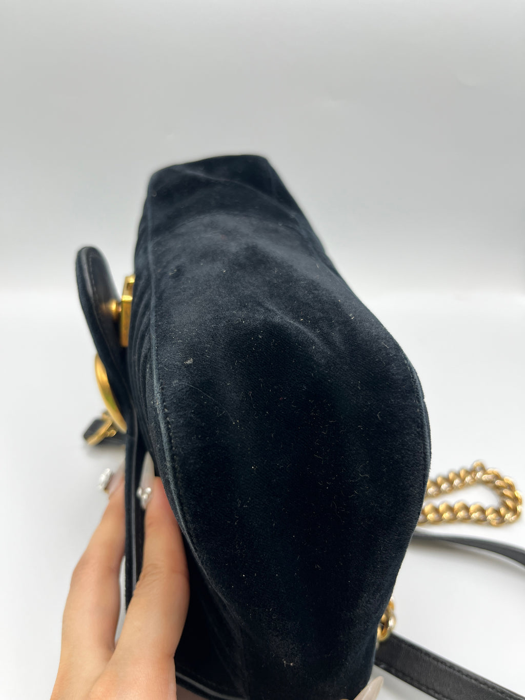 Gucci GG Marmont Small Velvet Shoulder Bag Black with Gold Hardware