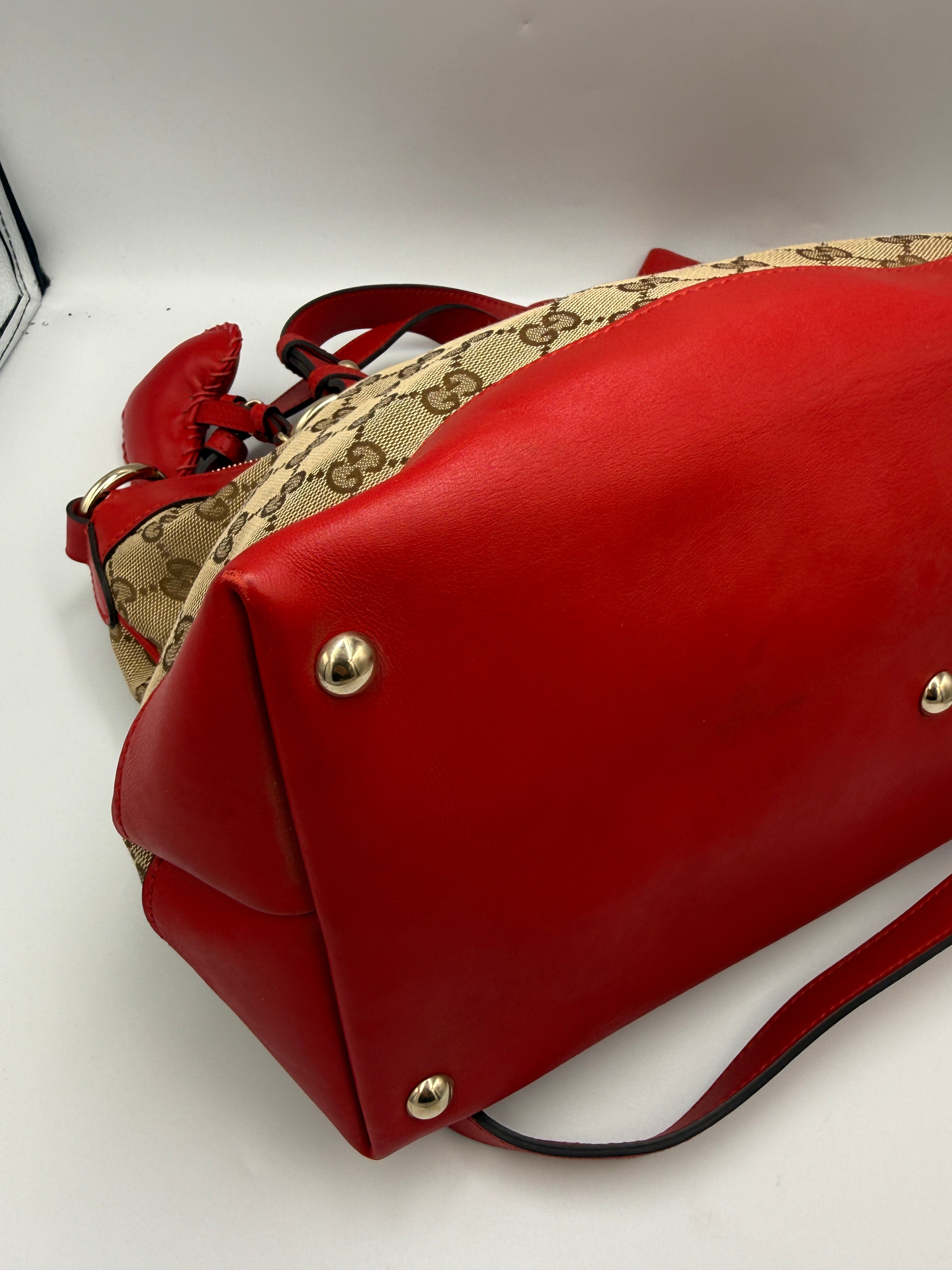 Gucci GG Canvas & Red Leather Heart Charm Shoulder Bag