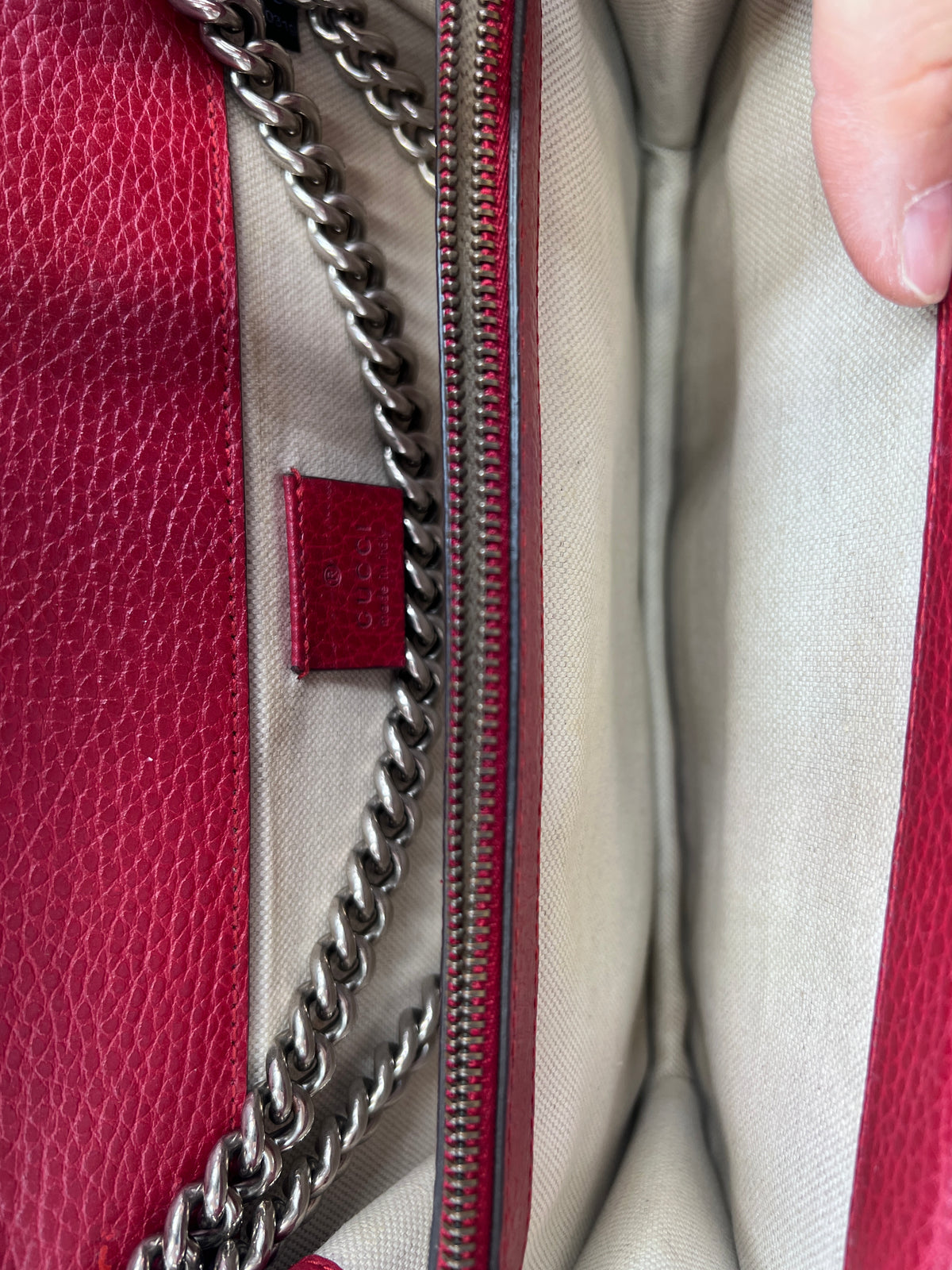 Gucci Dionysus Crystal-Embellished Medium Shoulder Bag in Red Grain Leather
