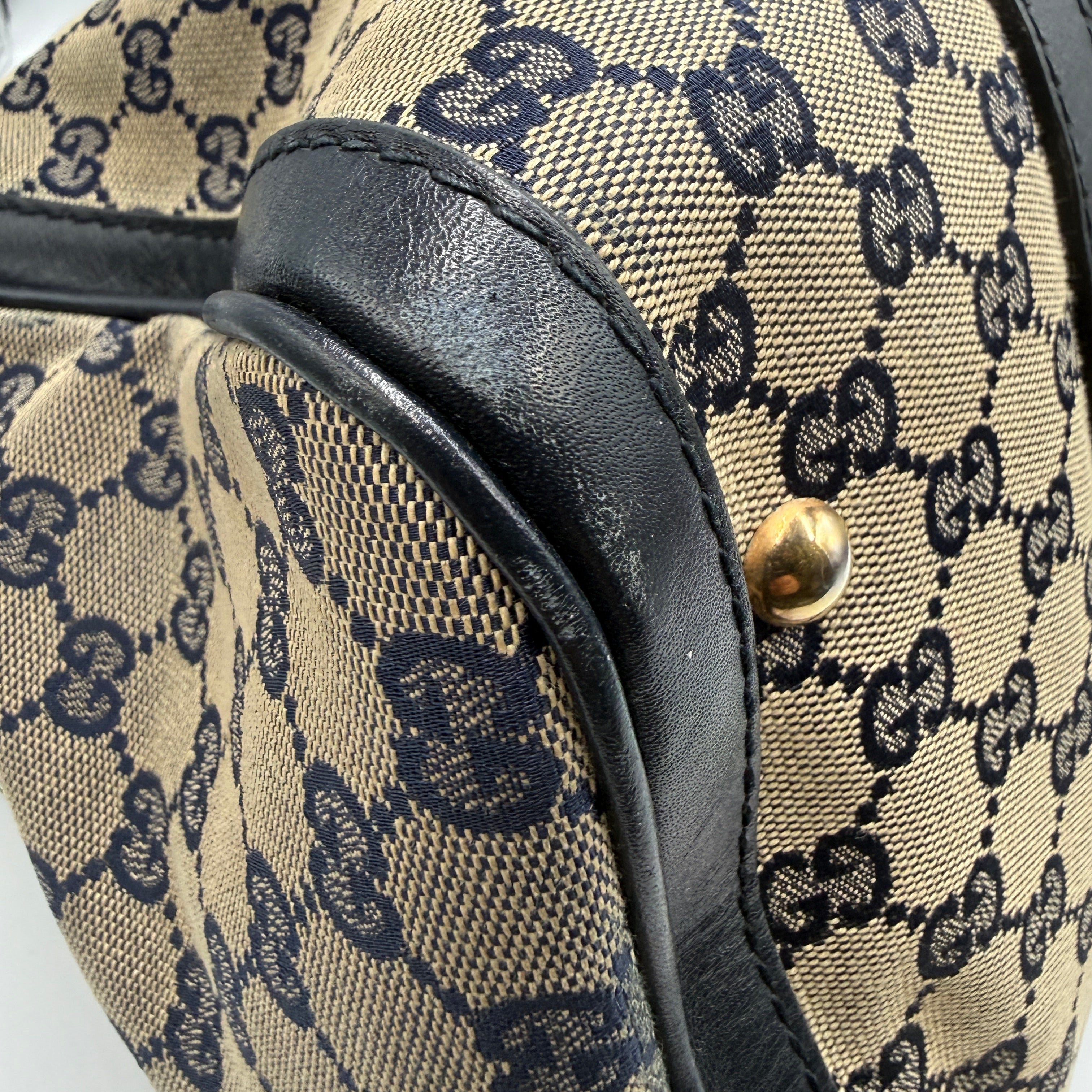 Gucci Vintage Web Boston Bag – Navy GG Canvas – Authentic Pre-owned Sherry Line Satchel