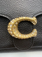 Coach Tabby Chain Clutch / Wallet on Chain with Crystal 'C' in Black Polished Pebble Leather