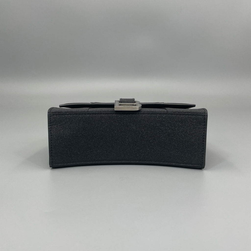 Balenciaga Hourglass XS Top Handle Bag in Black Suede with Silver Hardware