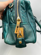 Prada Vitello Shine Teal Green Leather Satchel Bag
