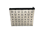 MCM Large Zip Pouch in White Visetos