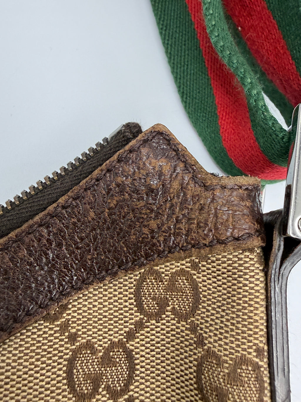 Gucci Vintage Half-Moon Shoulder Bag in GG Canvas with Web Strap