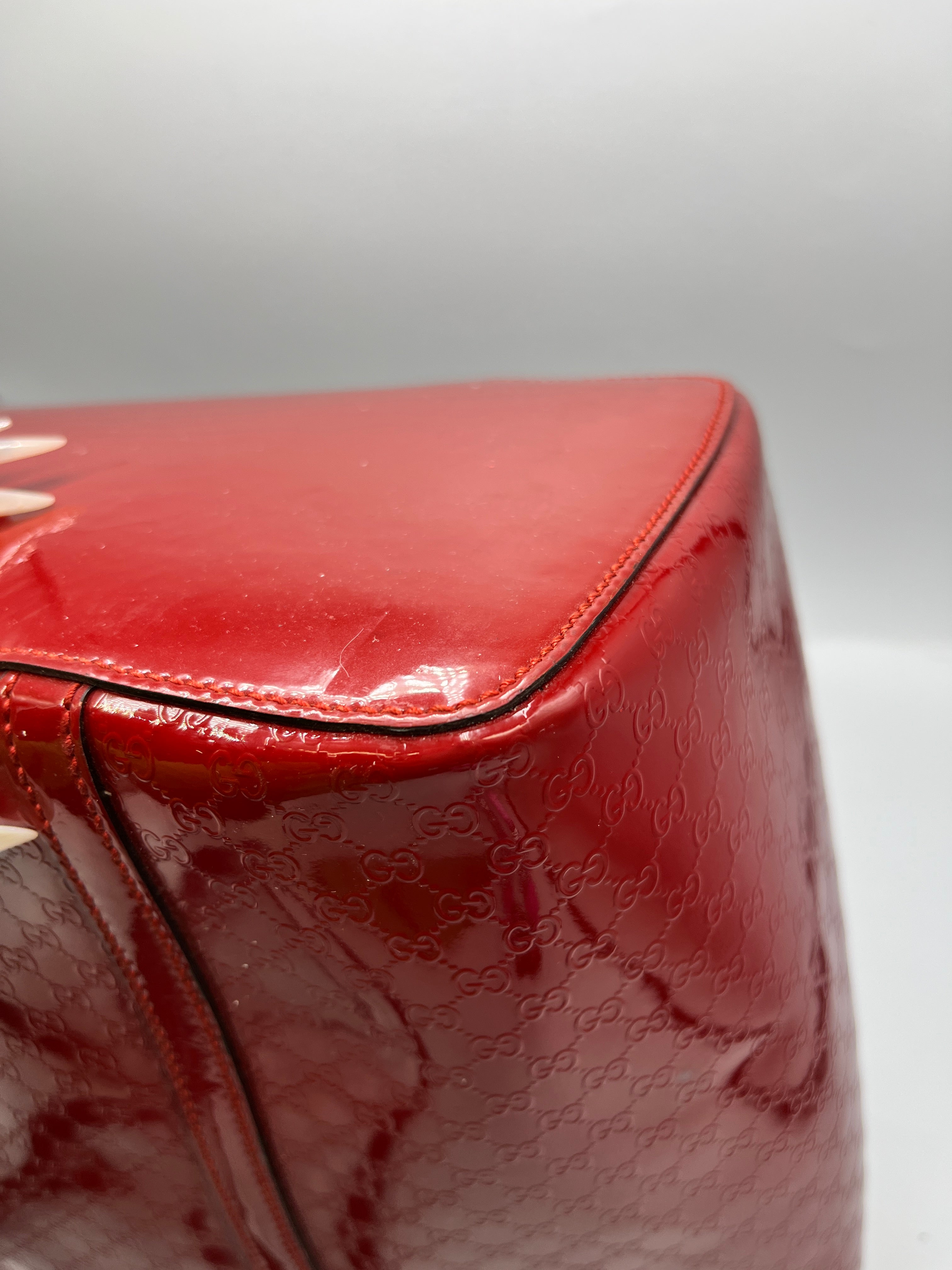 Gucci Red Guccissima Patent Leather Tote Bag