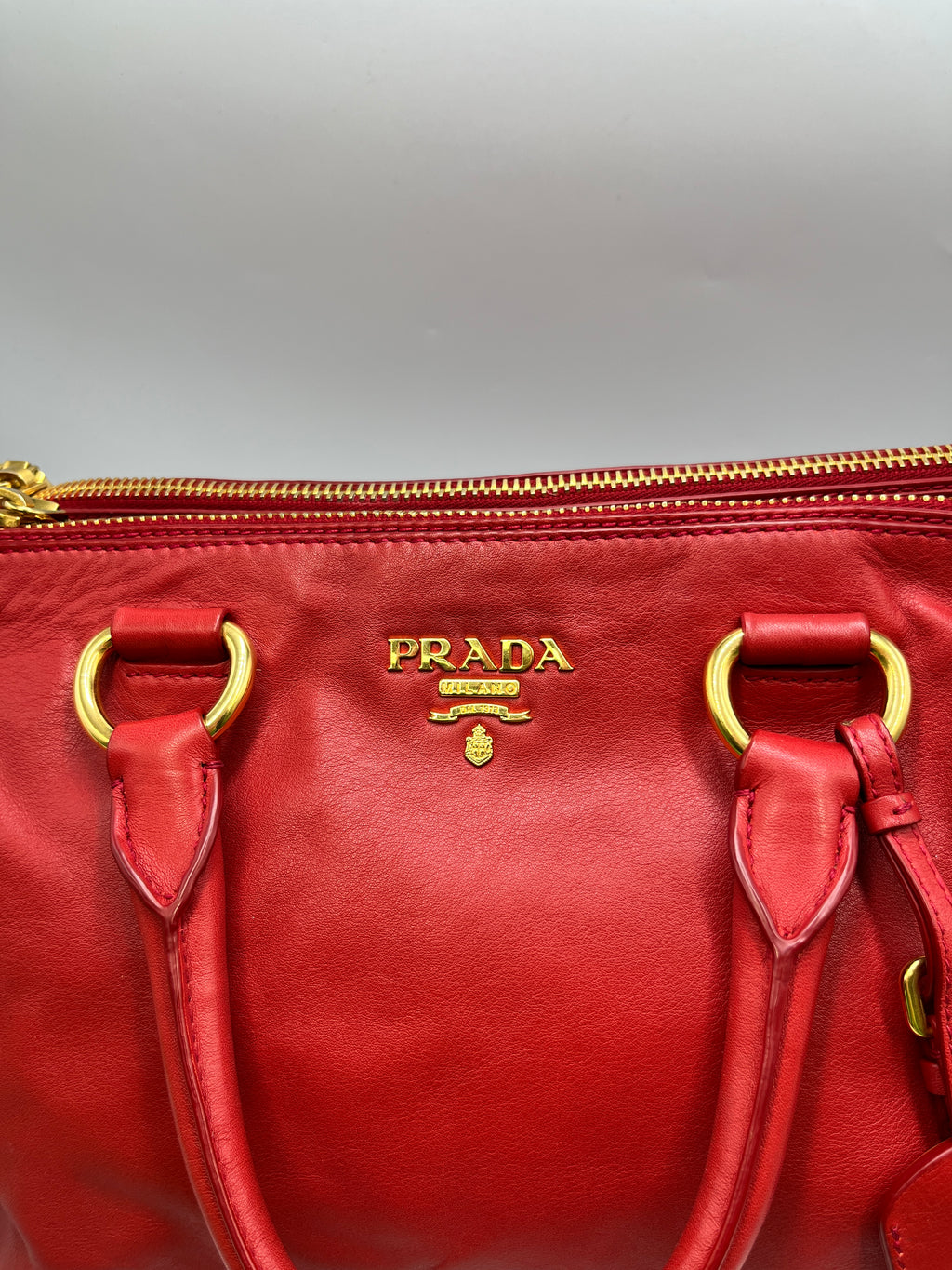 Prada Red Vitello Shine Leather Tote Bag