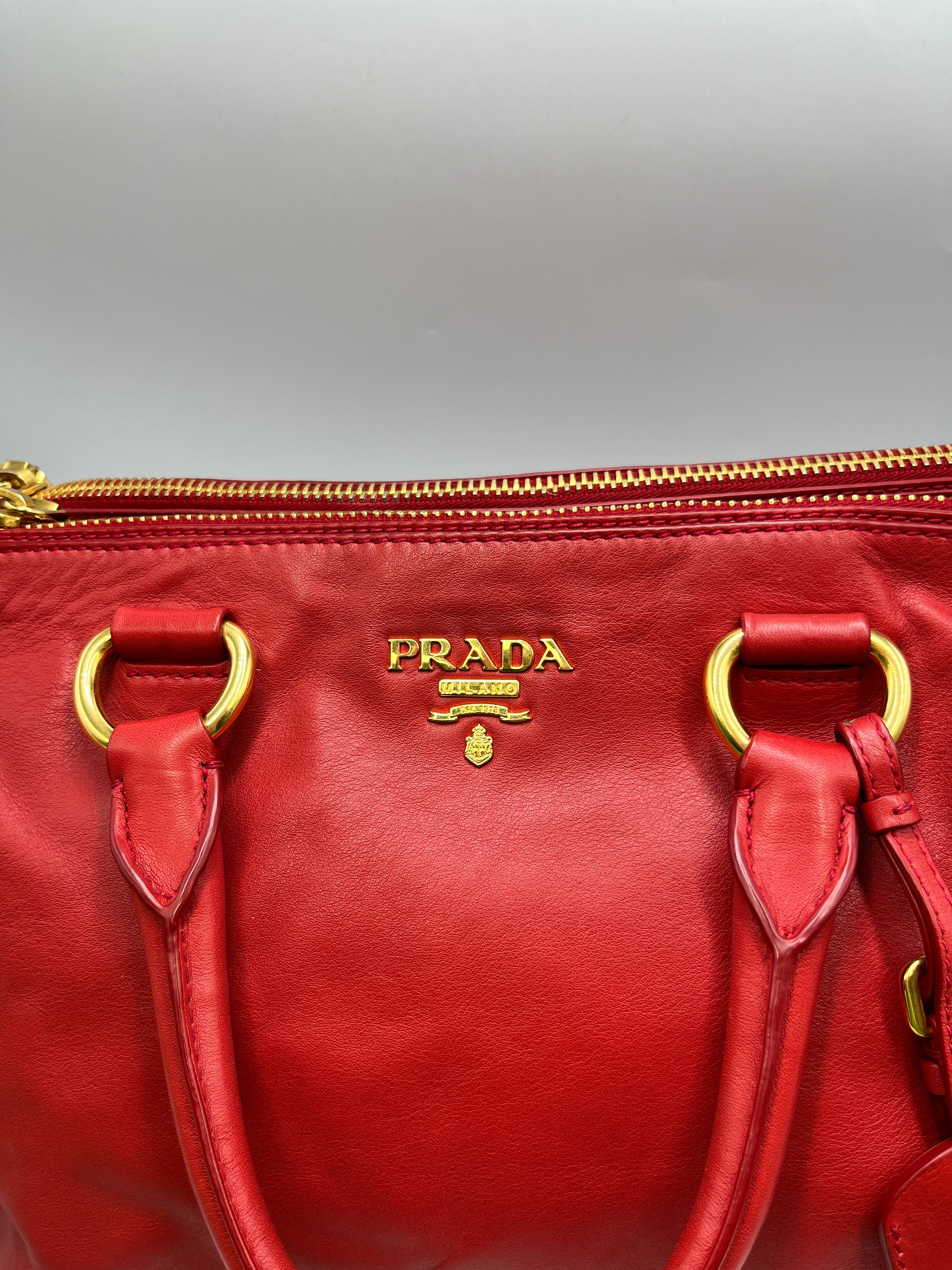 Prada Red Vitello Shine Leather Tote Bag