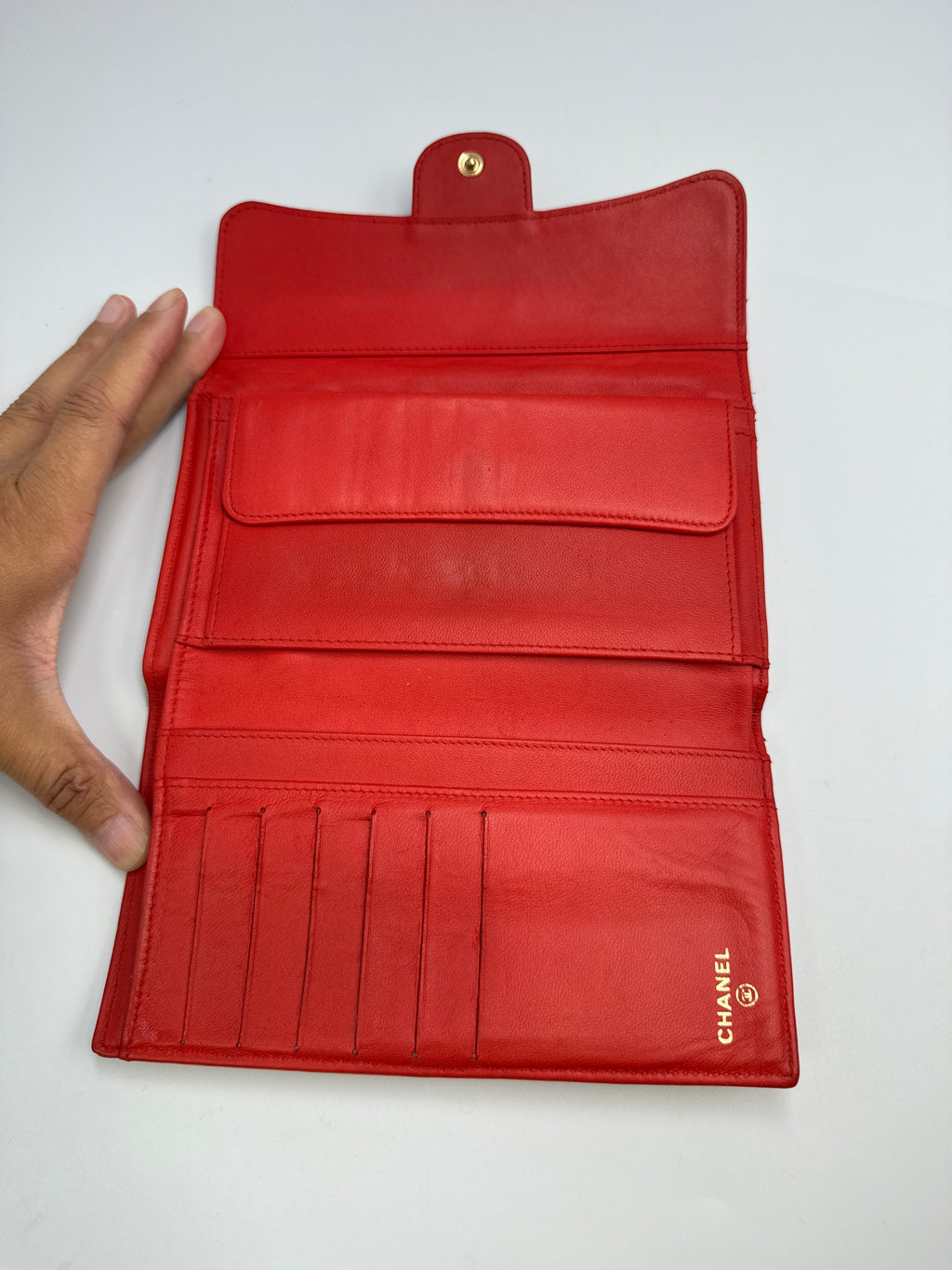 Chanel Classic Flap Continental Long Wallet in Red Quilted Lambskin Leather