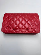 Chanel Classic Quilted Wallet on Chain (WOC) in Red Lambskin with Silver Hardware