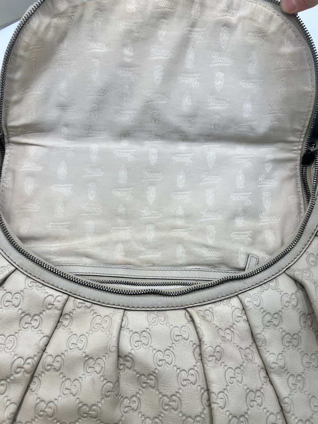 Gucci Guccissima Icon Bit Satchel Off-White Leather Hobo Bag
