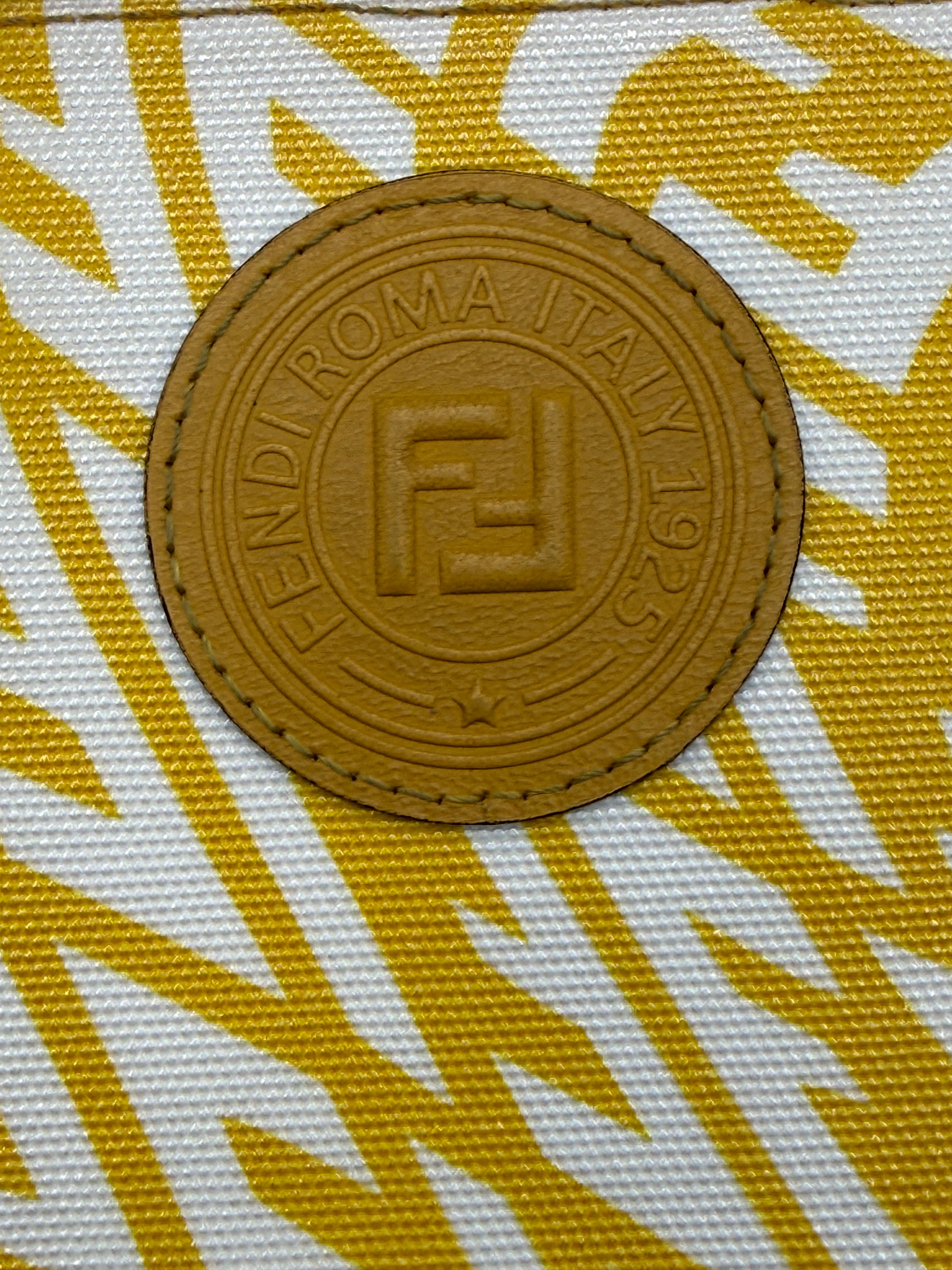 Pre-owned Fendi Yellow & White Vertigo Canvas Pouch