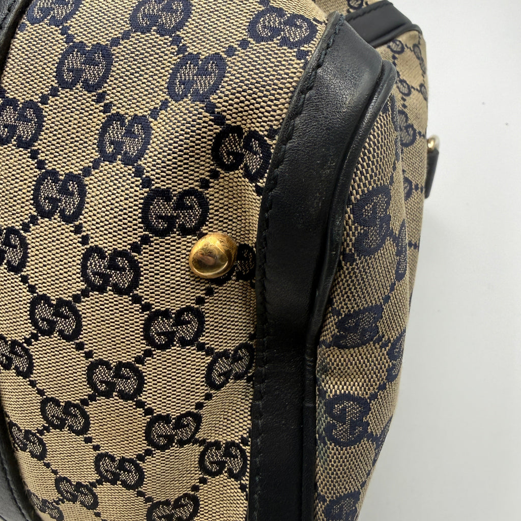 Gucci Vintage Web Boston Bag – Navy GG Canvas – Authentic Pre-owned Sherry Line Satchel