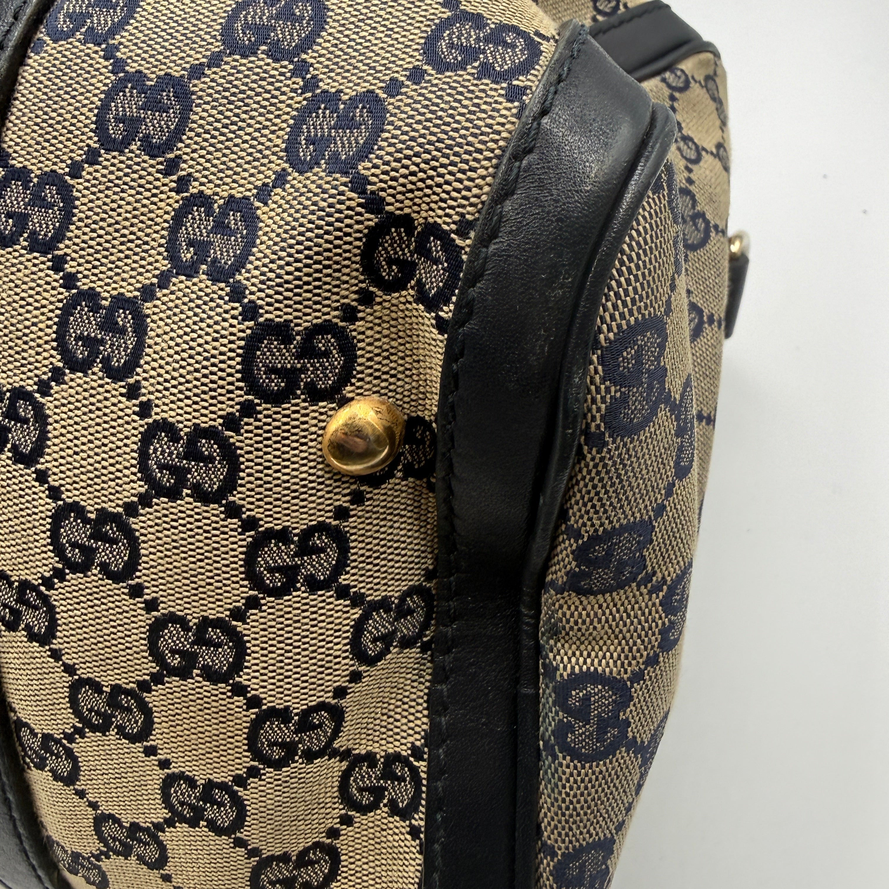 Gucci Vintage Web Boston Bag – Navy GG Canvas – Authentic Pre-owned Sherry Line Satchel