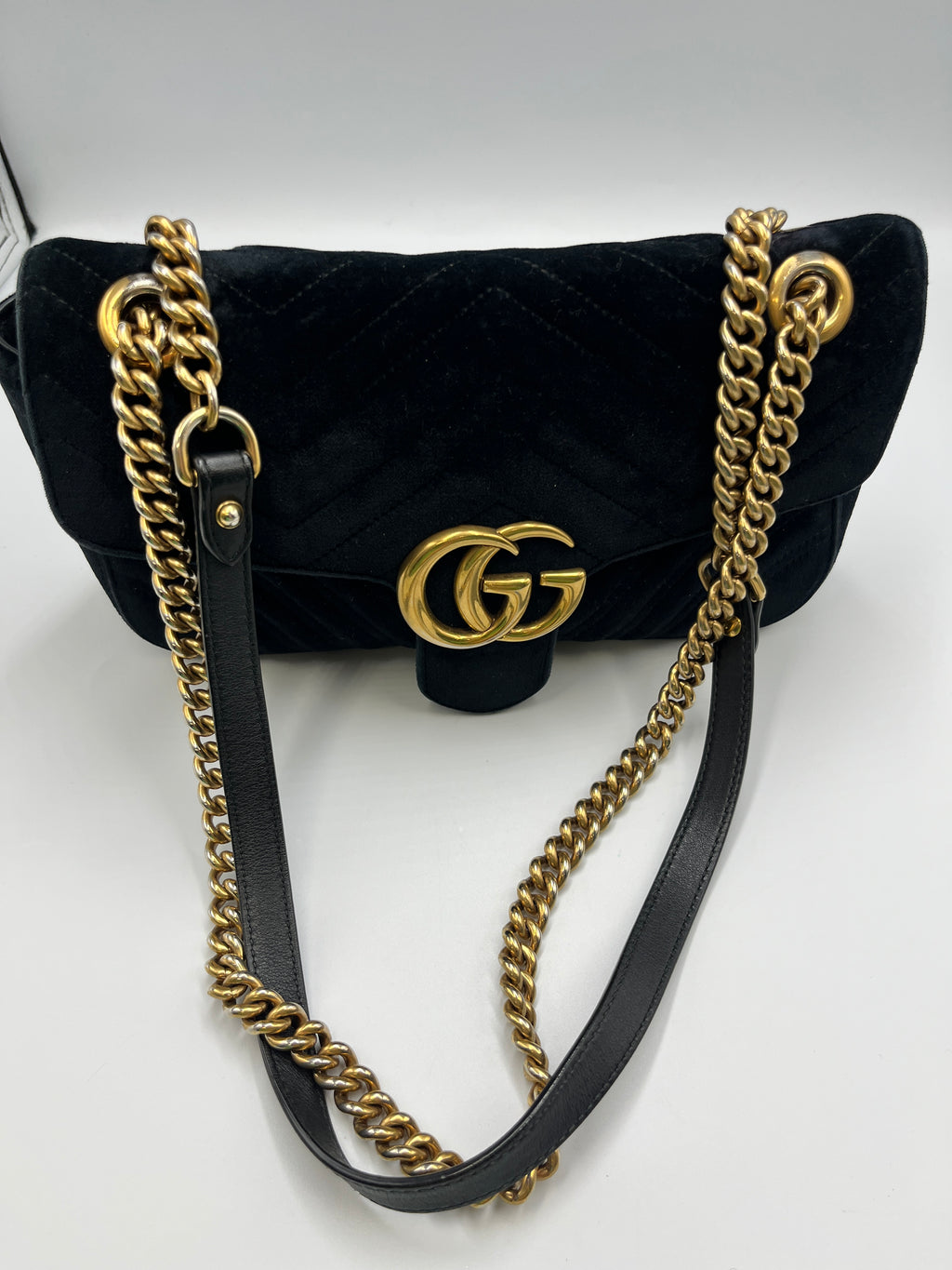 Gucci GG Marmont Small Velvet Shoulder Bag Black with Gold Hardware